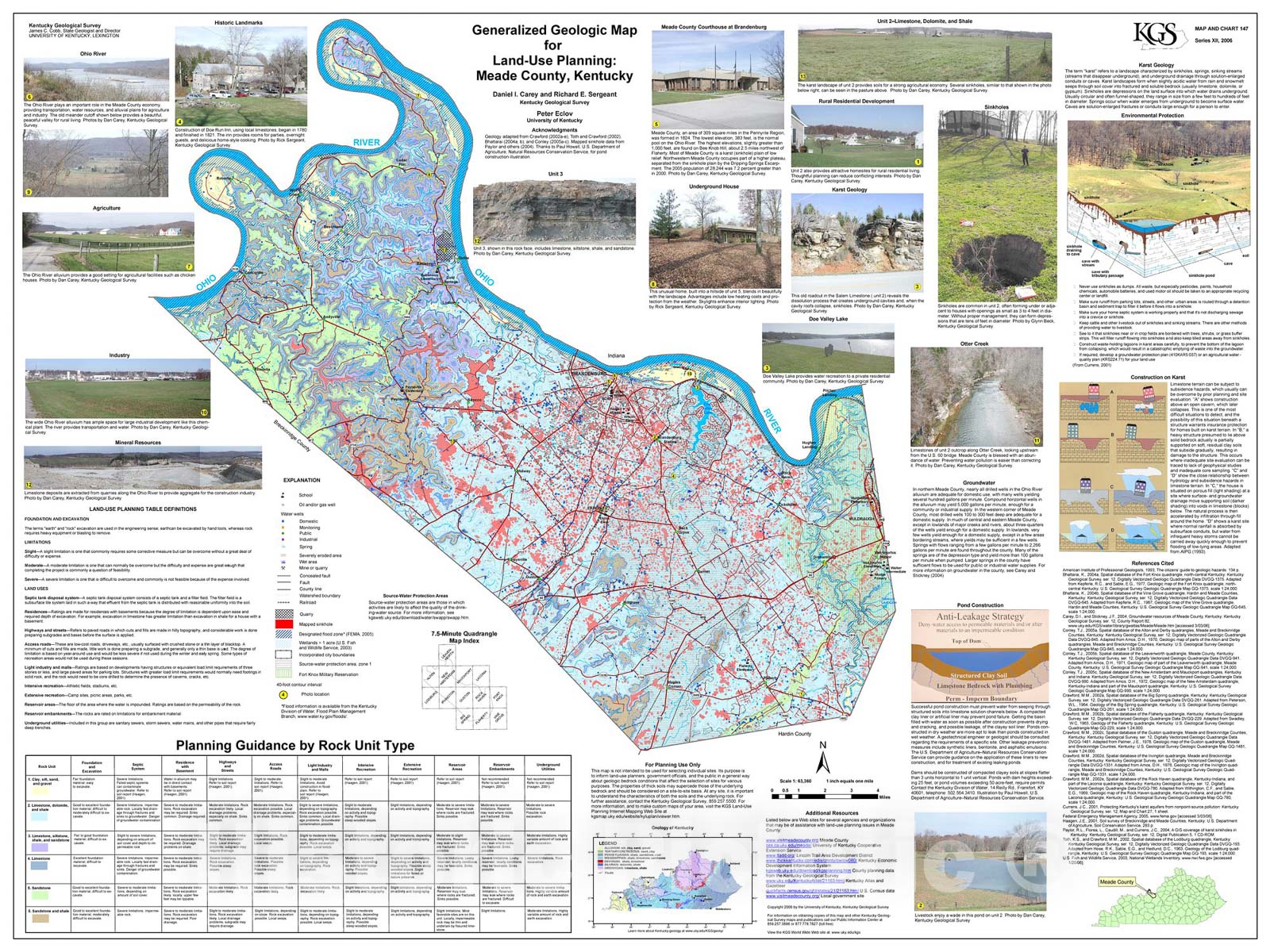 Map : Generalized geologic map for land-use planning: Meade County, Kentucky, 2006 Cartography Wall Art :
