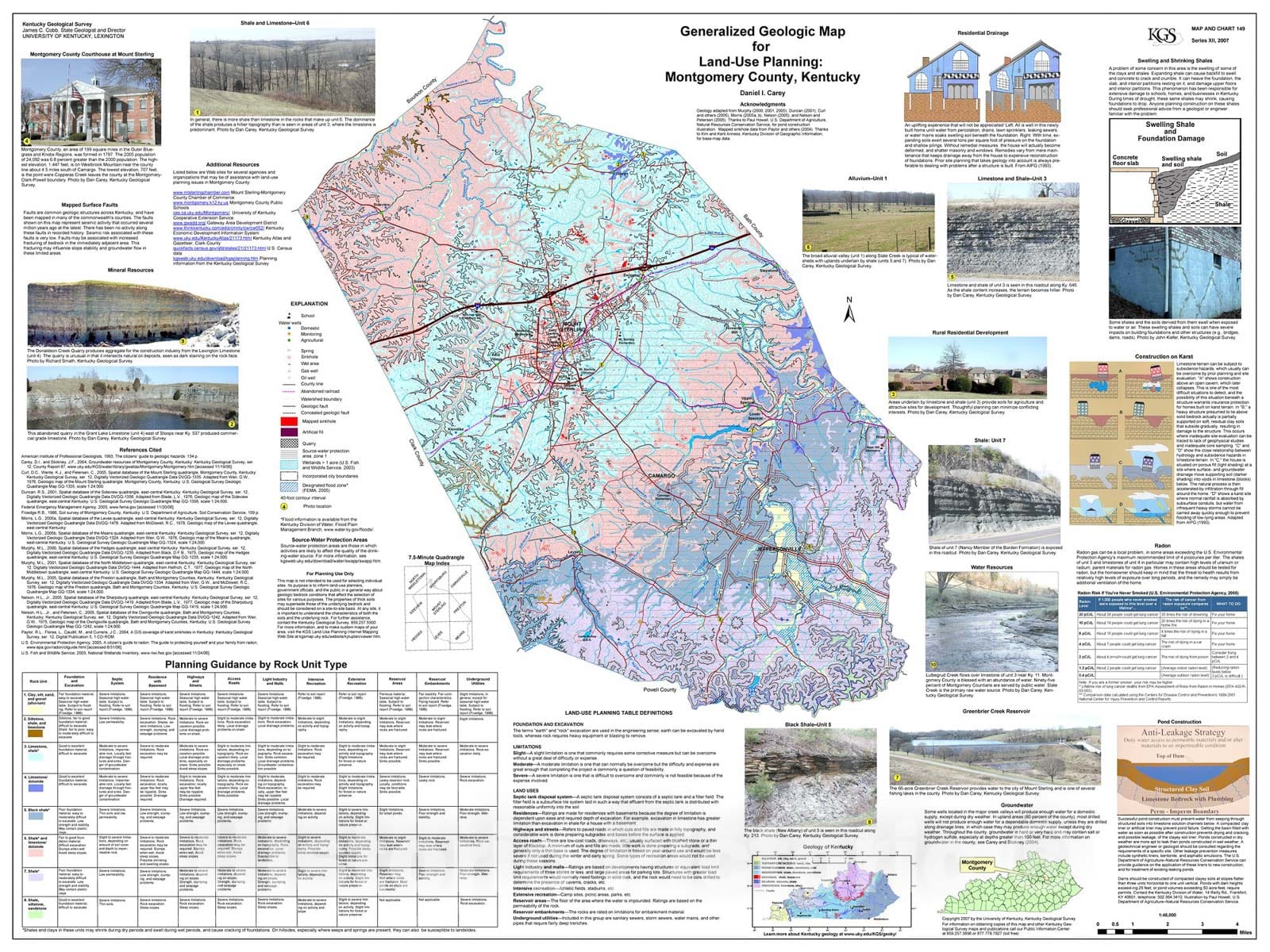 Map : Generalized geologic map for land-use planning: Montgomery County, Kentucky, 2007 Cartography Wall Art :