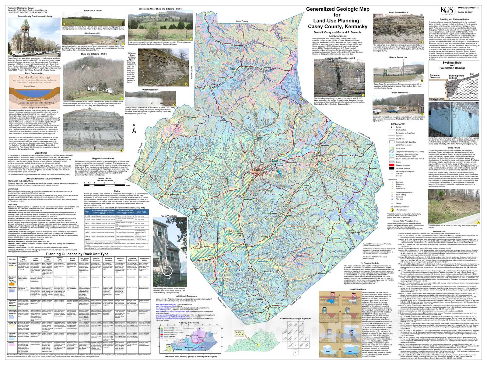 Map : Generalized geologic map for land-use planning: Casey County, Kentucky, 2007 Cartography Wall Art :