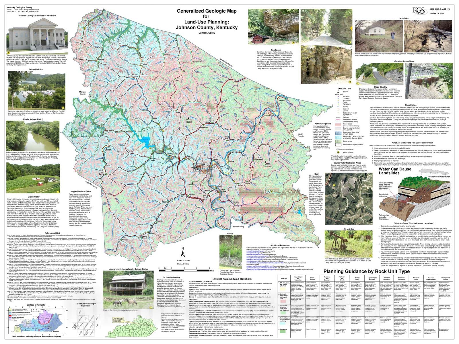 Map : Generalized geologic map for land-use planning: Johnson County, Kentucky, 2007 Cartography Wall Art :