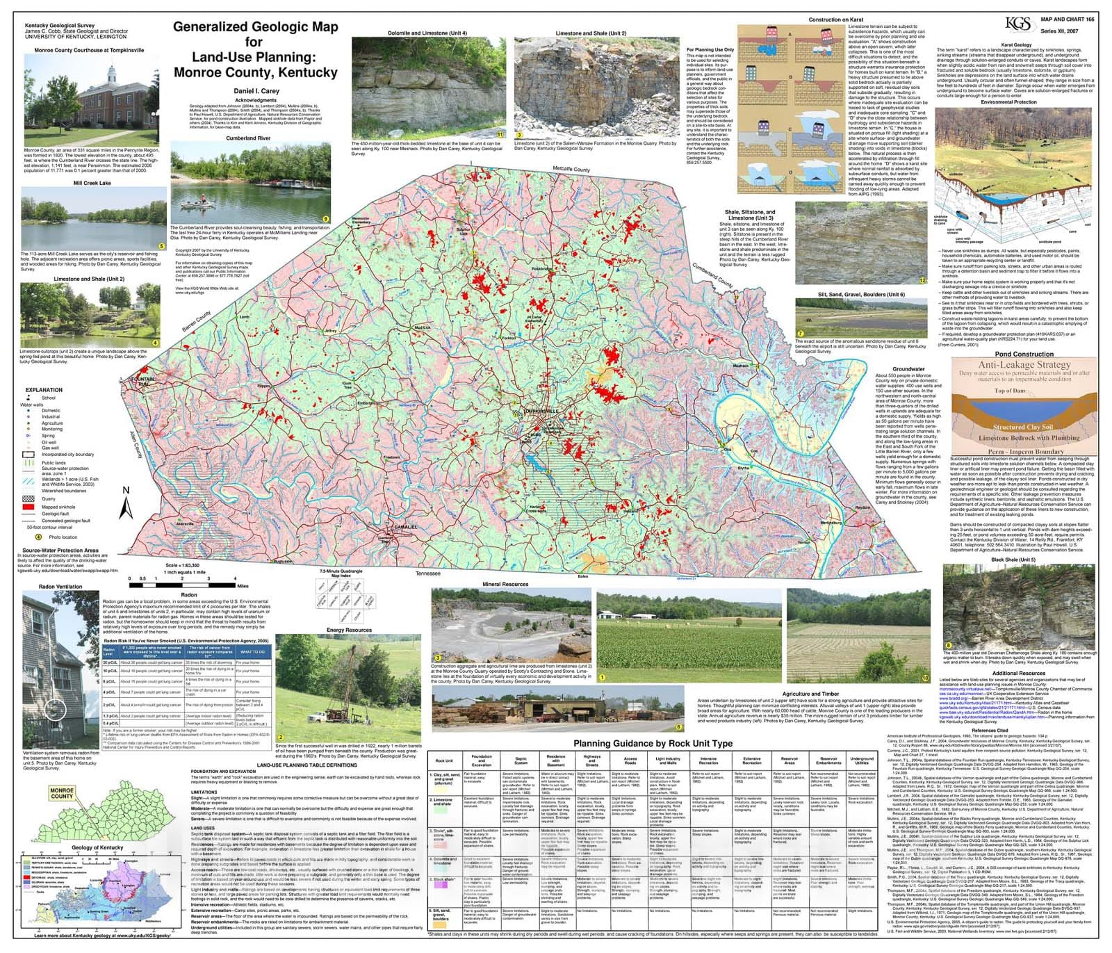 Map : Generalized geologic map for land-use planning: Monroe County, Kentucky, 2007 Cartography Wall Art :