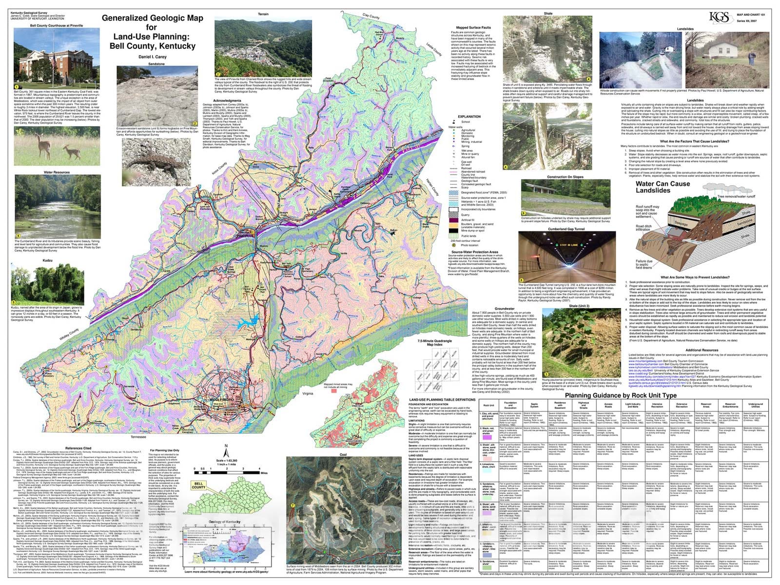 Map : Generalized geologic map for land-use planning: Bell County, Kentucky, 2007 Cartography Wall Art :