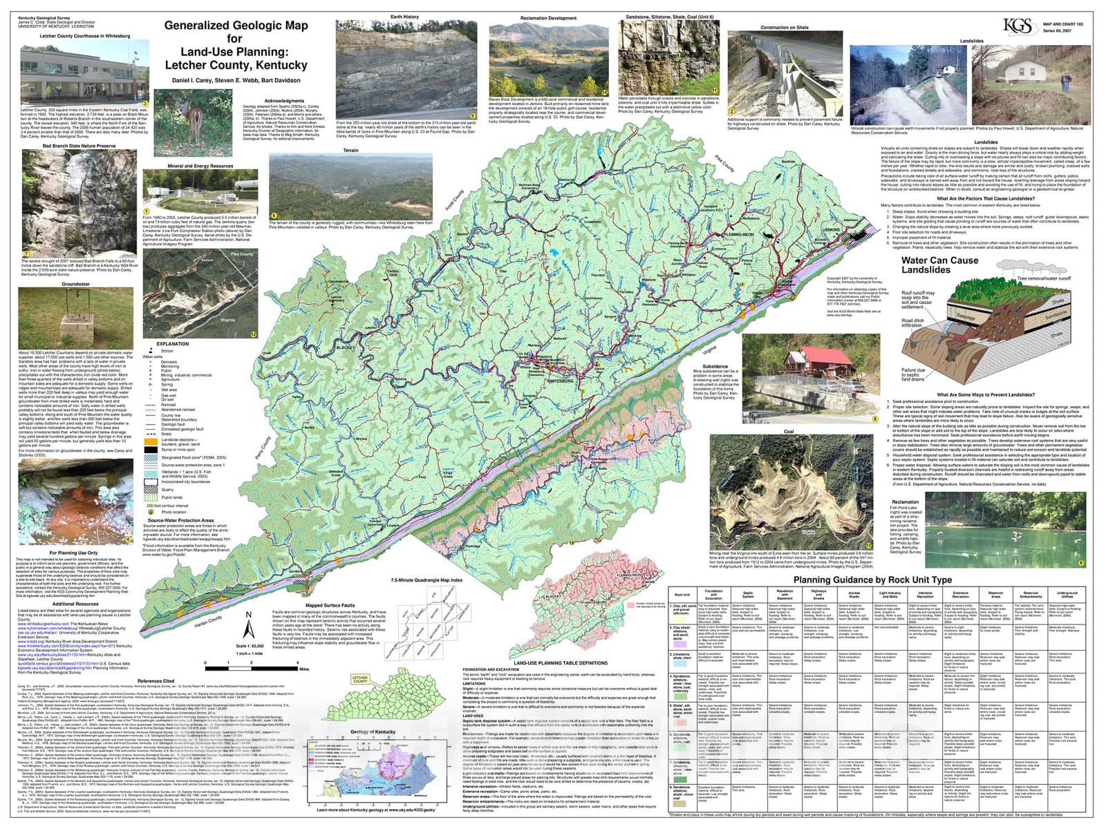 Map : Generalized geologic map for land-use planning: Letcher County, Kentucky, 2007 Cartography Wall Art :