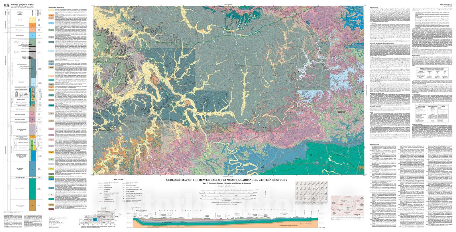 Map : Geologic Map of the Beaver Dam thirty x sixty Minute Quadrangle, Western Kentucky, 2007 Cartography Wall Art :