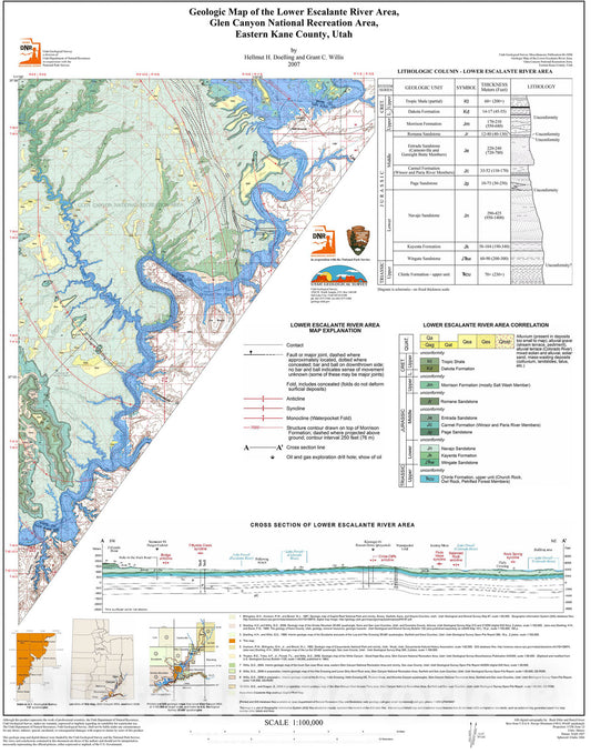 Map : Geologic map of the lower Escalante River area, Glen Canyon National Recreation Area, eastern Kane County, Utah, 2007 Cartography Wall Art :