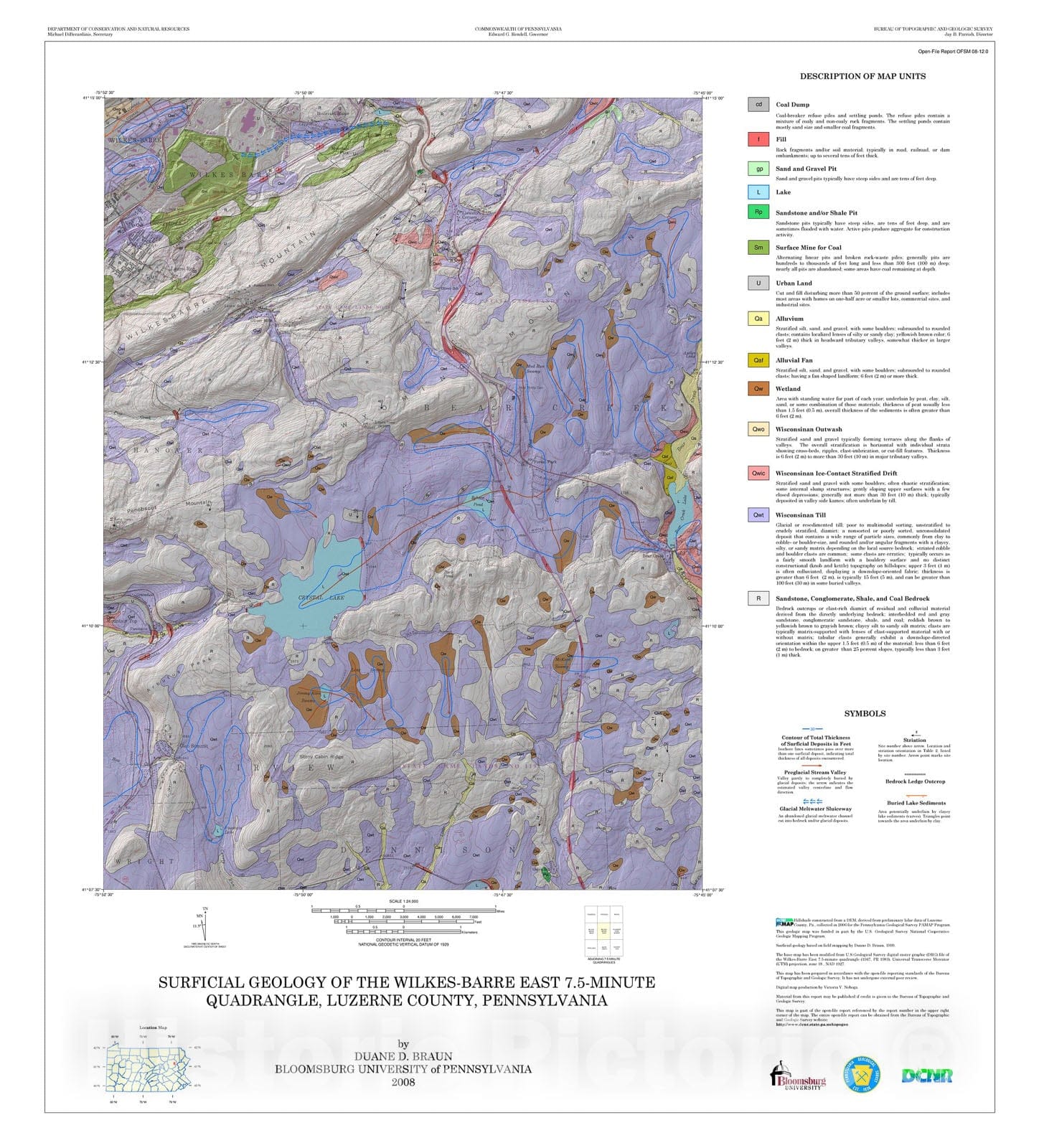 Map : Surficial geology of the Wilkes-Barre East 7.5-minute quadrangle, Luzerne County, Pennsylvania, 2008 Cartography Wall Art :