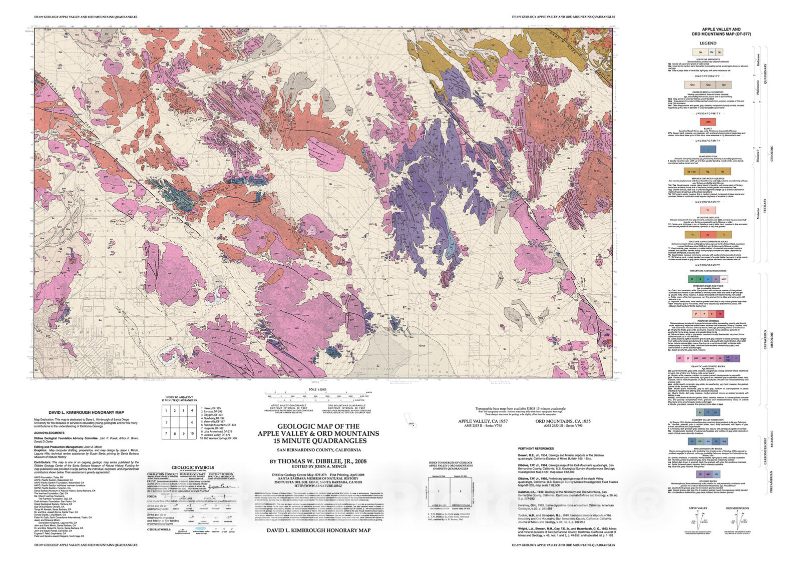 Map : Geologic map of the Apple Valley and Ord Mountains fifteen minute quadrangles, San Bernardino County, California, 2008 Cartography Wall Art :