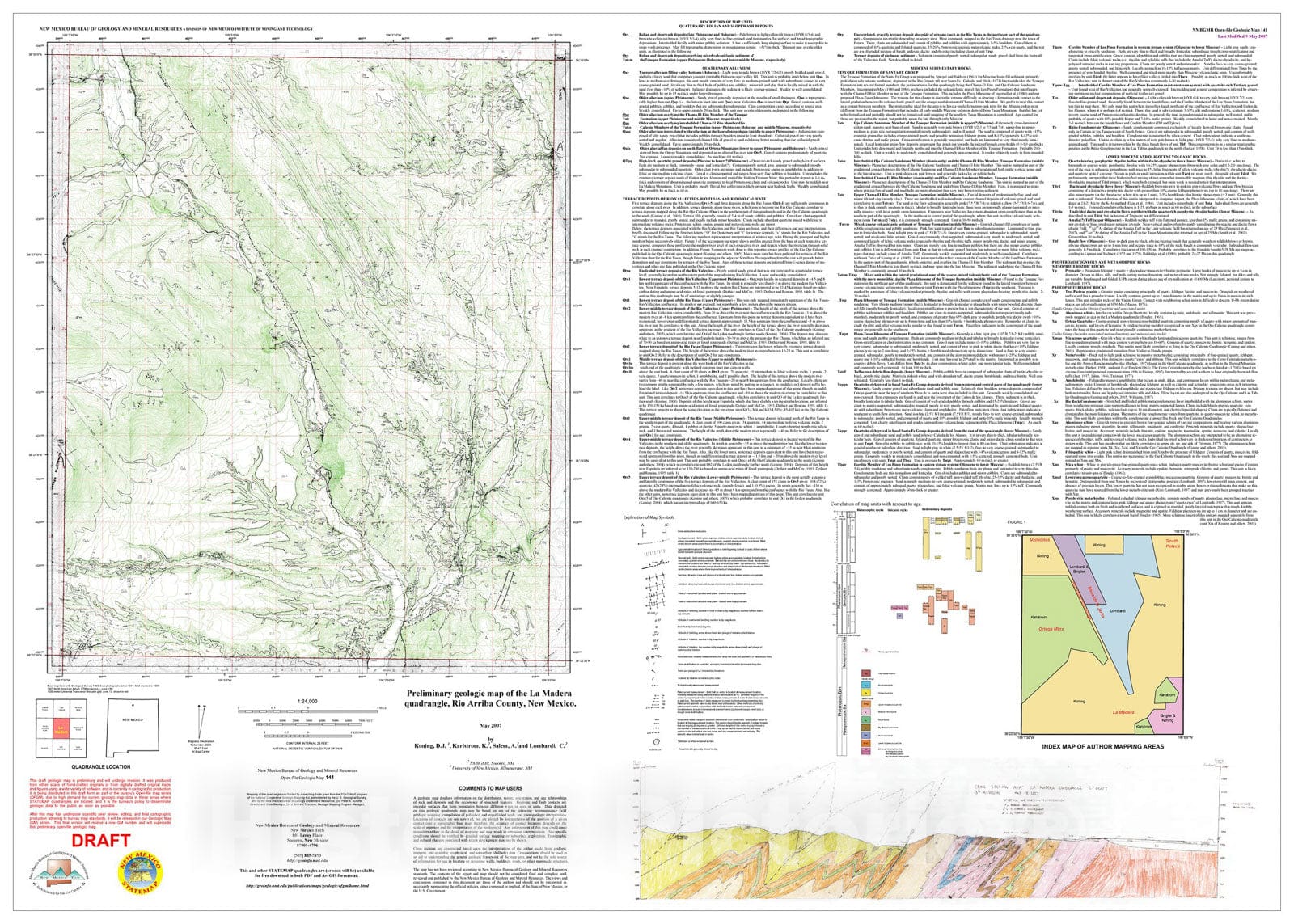 Map : Preliminary geologic map of the La Madera quadrangle, Rio Arriba County, New Mexico, 2007 Cartography Wall Art :