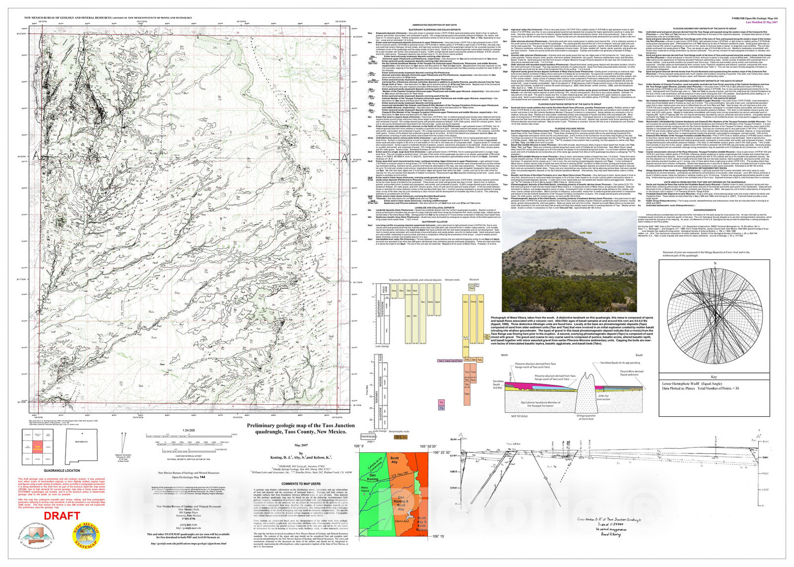 Map : Preliminary geologic map of the Taos Junction  quadrangle, Taos County, New Mexico, 2007 Cartography Wall Art :