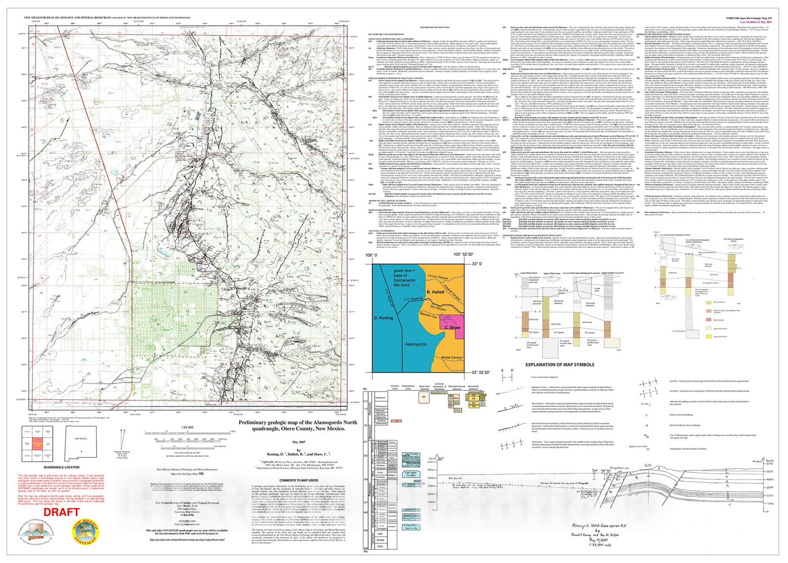 Map : Preliminary geologic map of the Alamogordo North  7.5-minute quadrangle, Otero County, New Mexico, 2007 Cartography Wall Art :