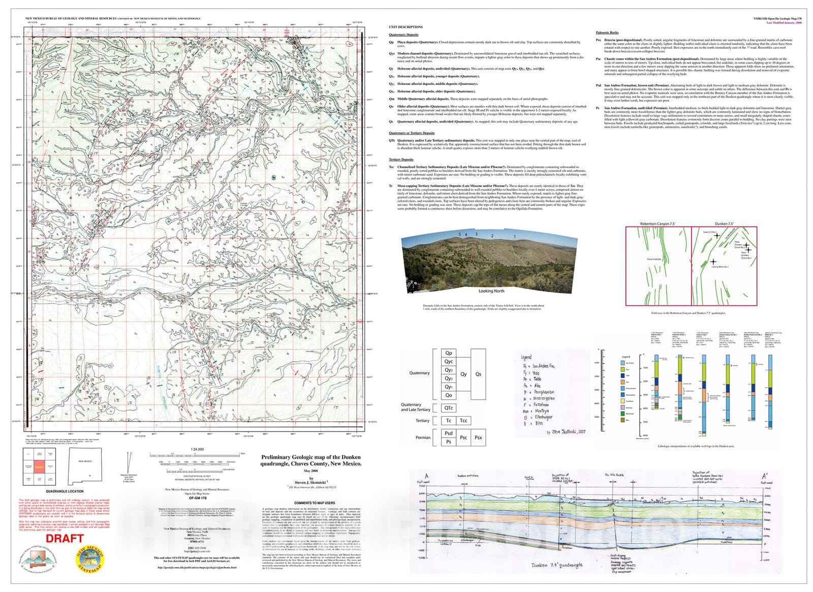 Map : Preliminary geologic map of the Dunken 7.5-minute quadrangle,  Chaves County, New Mexico, 2008 Cartography Wall Art :