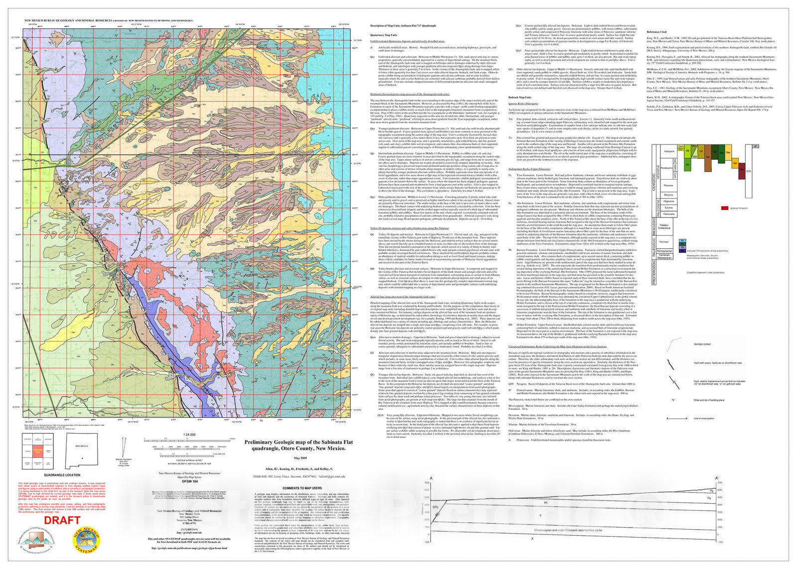 Map : Preliminary geologic map of the Sabinata Flat 7.5-minute quadrangle map, Otero County, New Mexico, 2008 Cartography Wall Art :