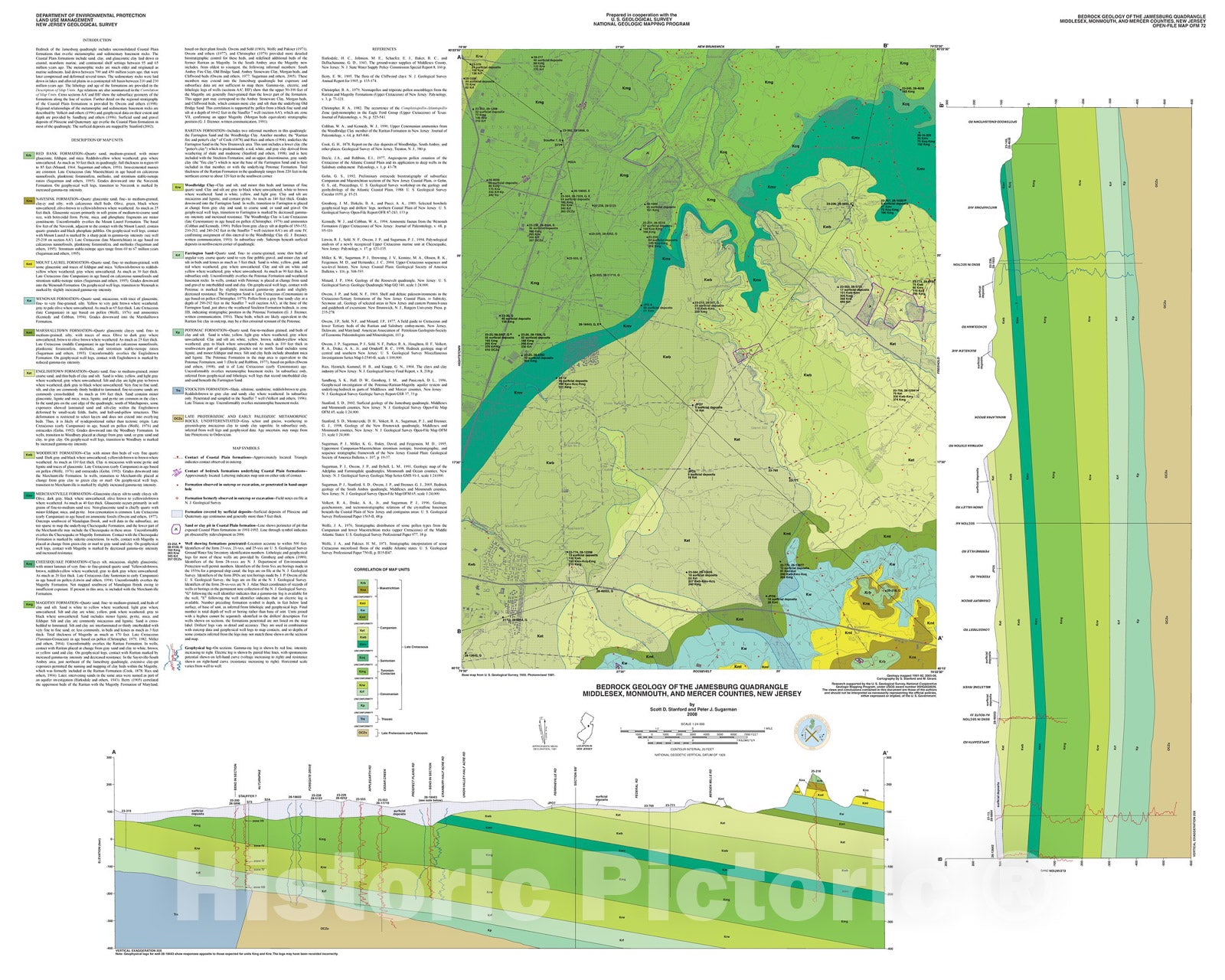 Map : Bedrock geology of the Jamesburg quadrangle, Middlesex, Monmouth, and Mercer counties, New Jersey, 2008 Cartography Wall Art :