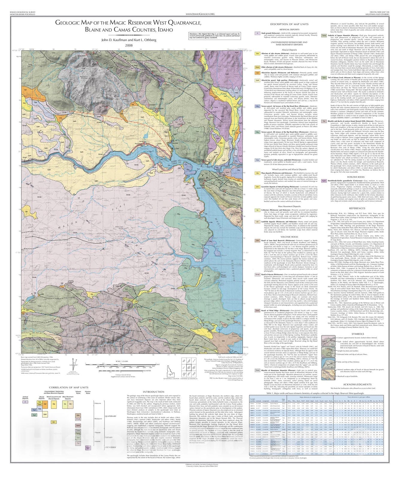 Map : Geologic Map of the Magic Reservoir West Quadrangle, Blaine and Camas Counties, Idaho, 2008 Cartography Wall Art :