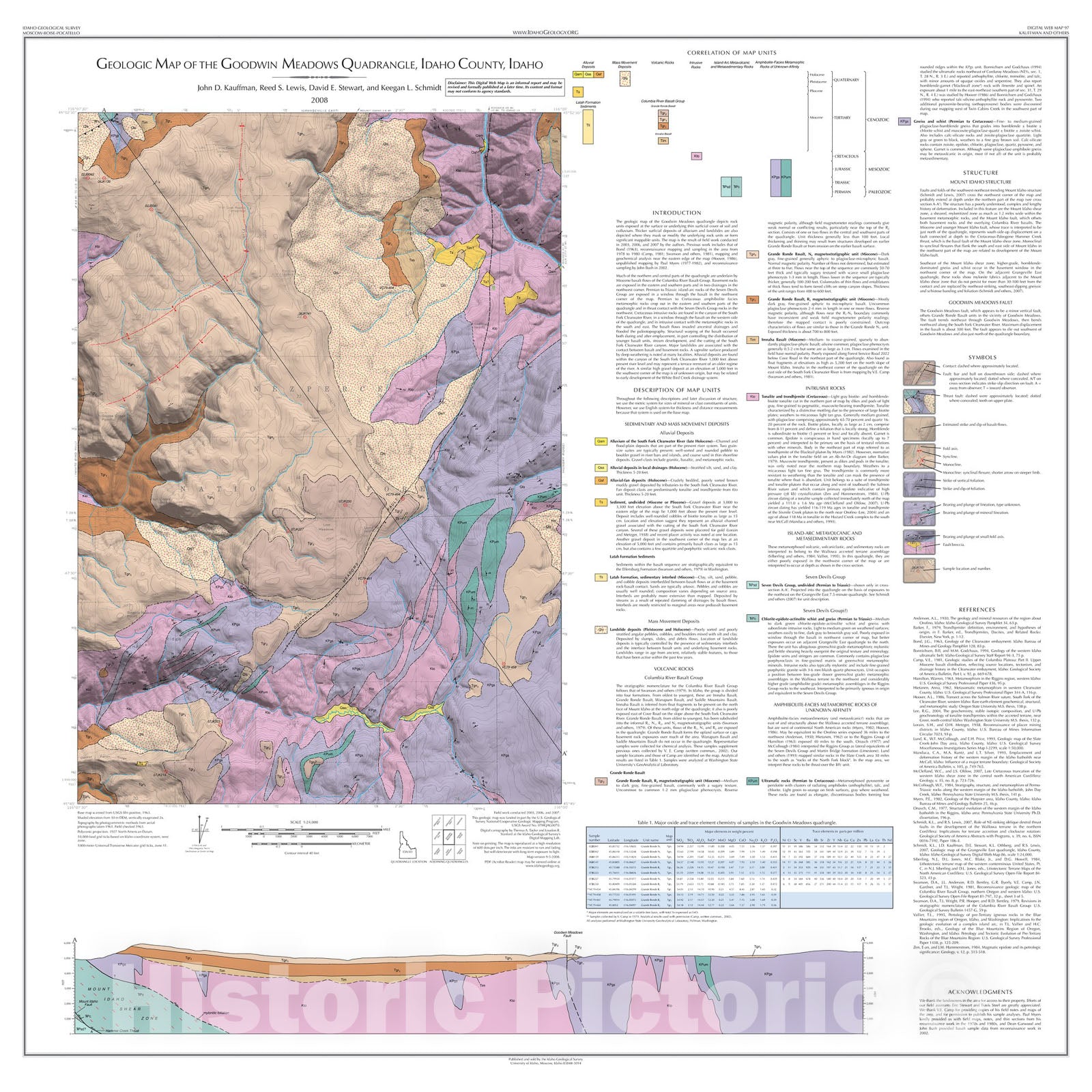 Map : Geologic Map of the Goodwin Meadows Quadrangle, Idaho County, Idaho, 2008 Cartography Wall Art :