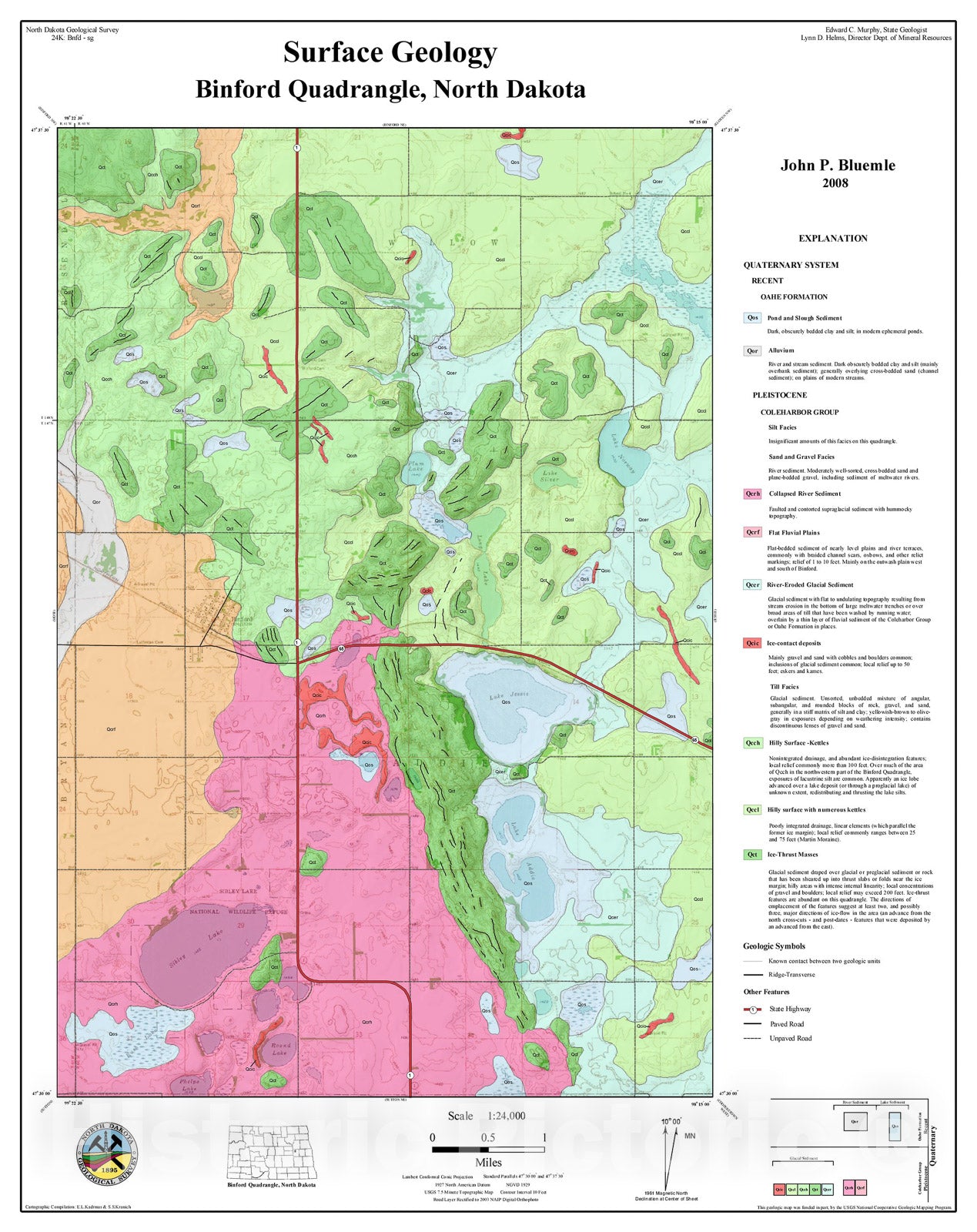 Map : Surface geology map of Binford Quad, ND, 2008 Cartography Wall Art :