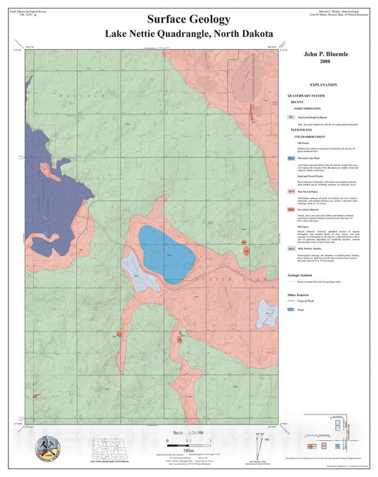 Map : Surface geology map of Lake Nettie Quad, ND, 2008 Cartography Wall Art :