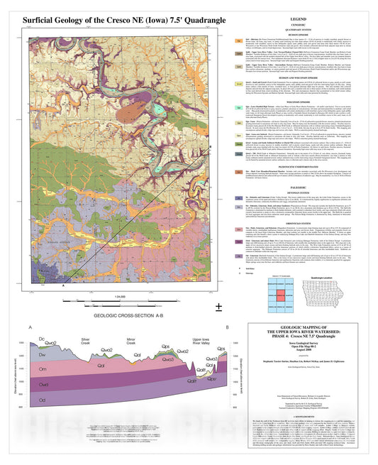 Map : Surficial Geology of the Upper Iowa River Watershed: Phase 4: Cresco Ne 7.5' Quadrangle, 2008 Cartography Wall Art :