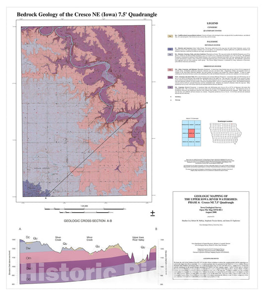 Map : Bedrock Geology of the Upper Iowa River Watershed: Phase 4: Cresco Ne 7.5' Quadrangle, 2008 Cartography Wall Art :