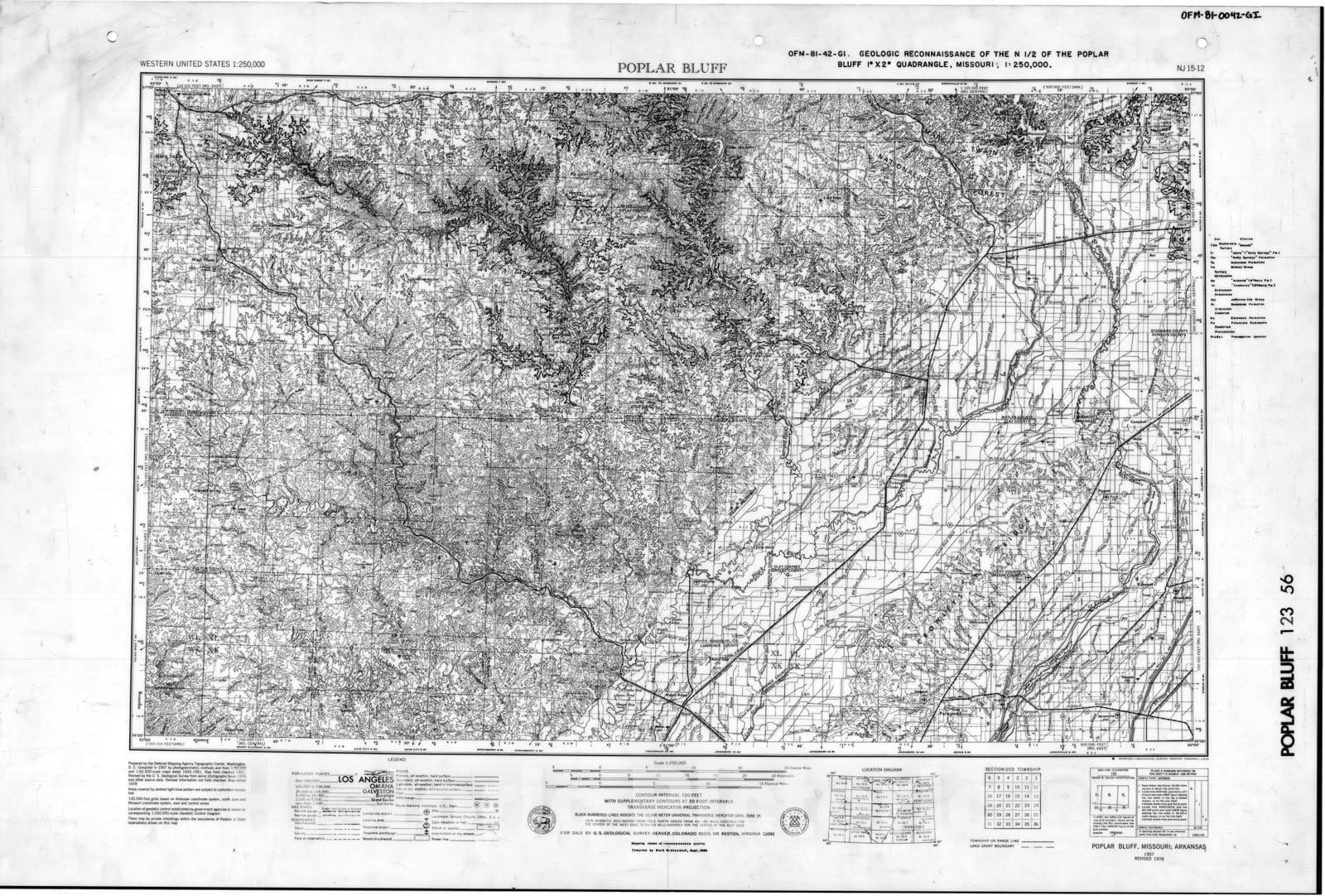 Map : Geologic reconnaissance of the N one/two of the Poplar Bluff one degree x two degrees quadrangle, Missouri, one98one Cartography Wall Art :