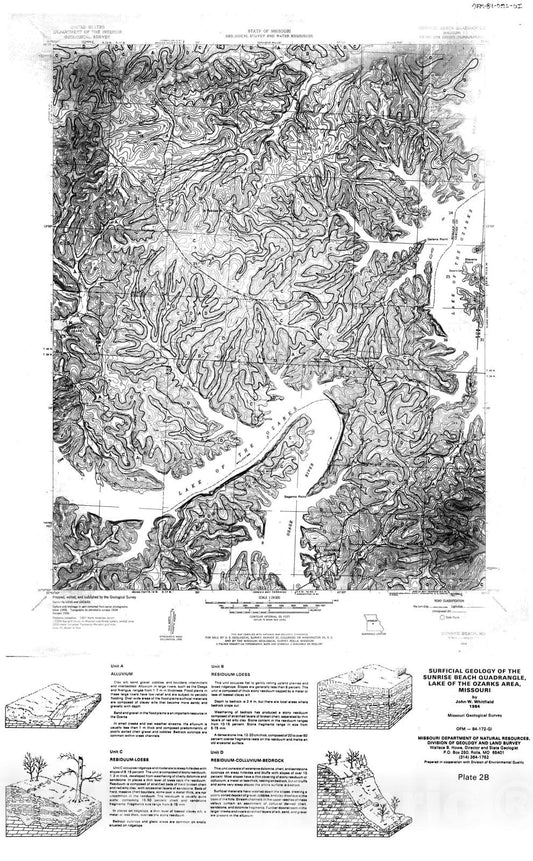 Map : Surficial geology of the Sunrise Beach quadrangle, Lake of the Ozarks area, Missouri [Plate 2B], 1984 Cartography Wall Art :