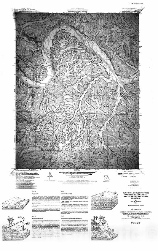 Map : Surficial geology of the Bagnell quadrangle, Lake of the Ozarks area, Missouri [Plate 2F], 1984 Cartography Wall Art :