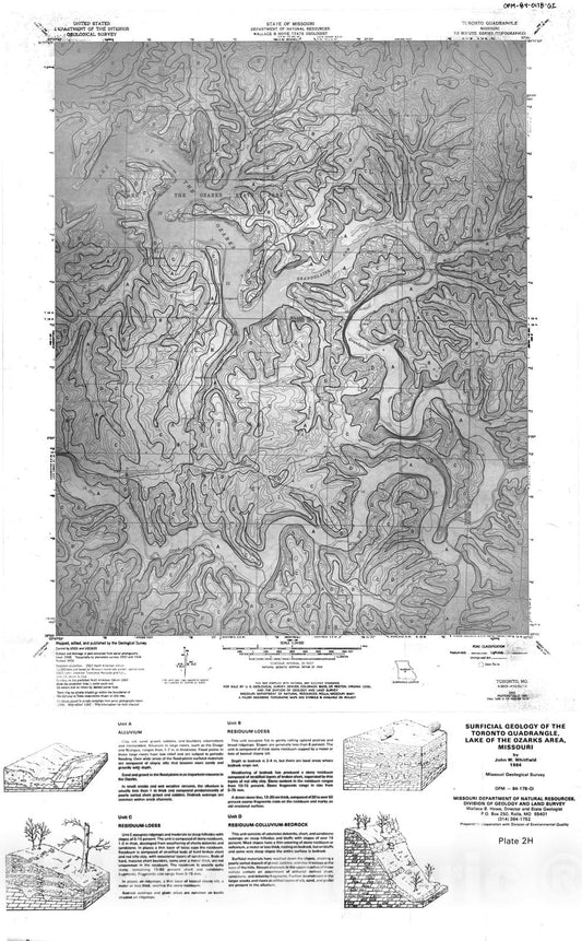 Map : Surficial geology of the Toronto quadrangle, Lake of the Ozarks area, Missouri [Plate 2H], 1984 Cartography Wall Art :
