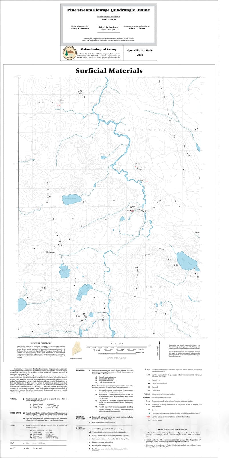 Map : Surficial materials of the Pine Stream Flowage quadrangle, Maine, 2008 Cartography Wall Art :