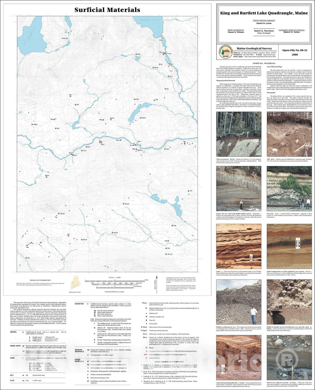 Map : Surficial materials of the King and Bartlett Lake quadrangle, Maine, 2008 Cartography Wall Art :