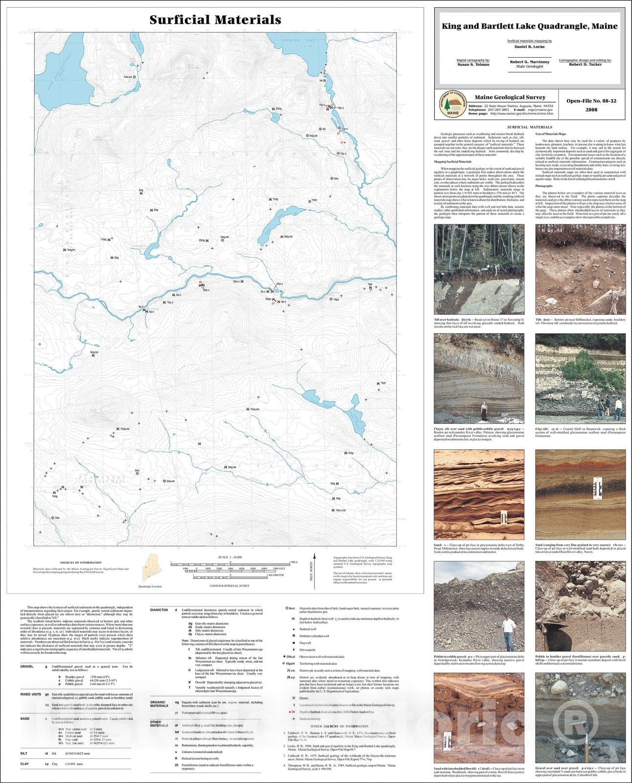 Map : Surficial materials of the King and Bartlett Lake quadrangle, Maine, 2008 Cartography Wall Art :