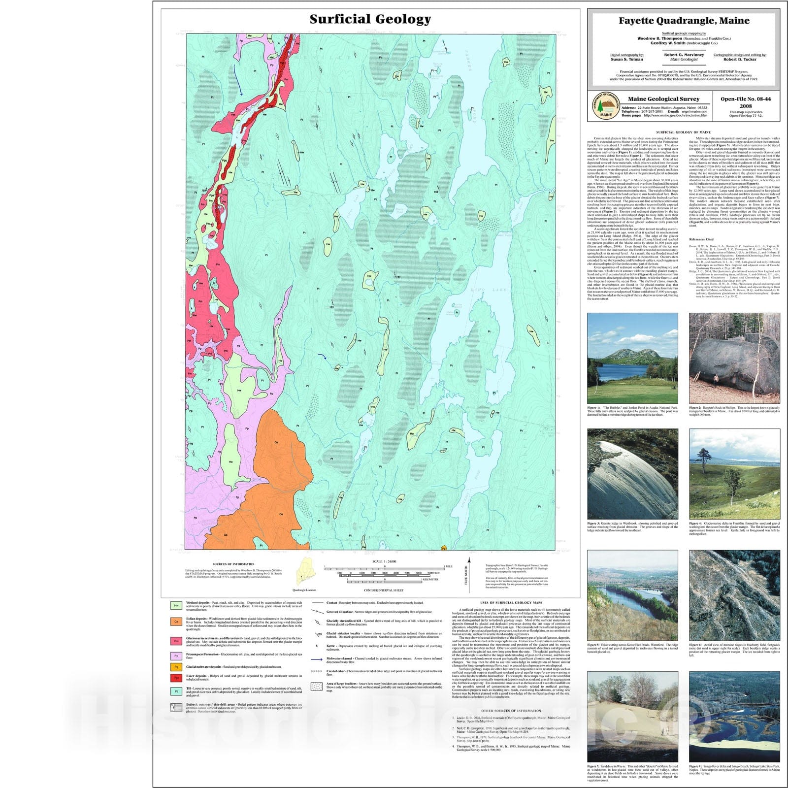 Map : Surficial geology of the Fayette quadrangle, Maine, 2008 Cartography Wall Art :