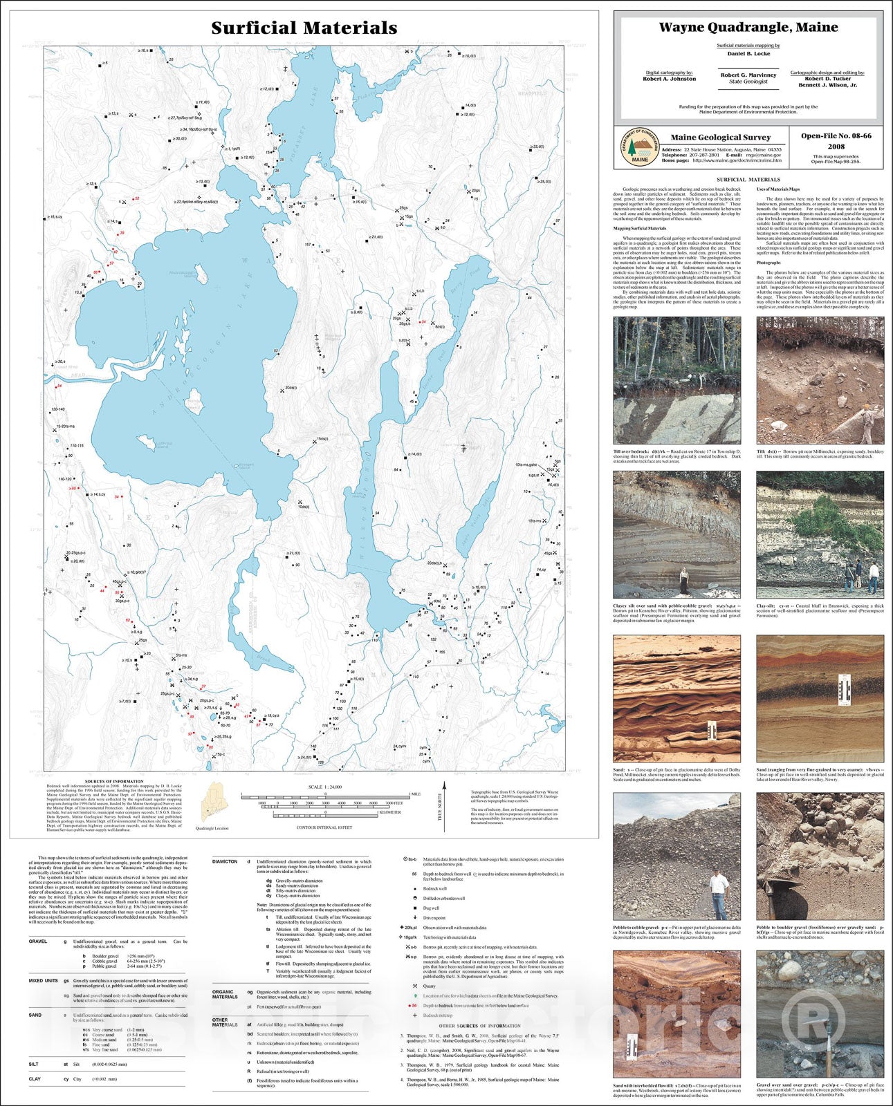 Map : Surficial materials of the Wayne quadrangle, Maine, 2008 Cartography Wall Art :
