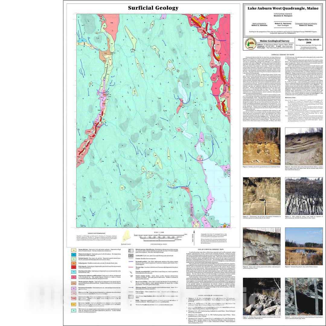 Map : Surficial geology of the Lake Auburn West quadrangle, Maine, 2008 Cartography Wall Art :