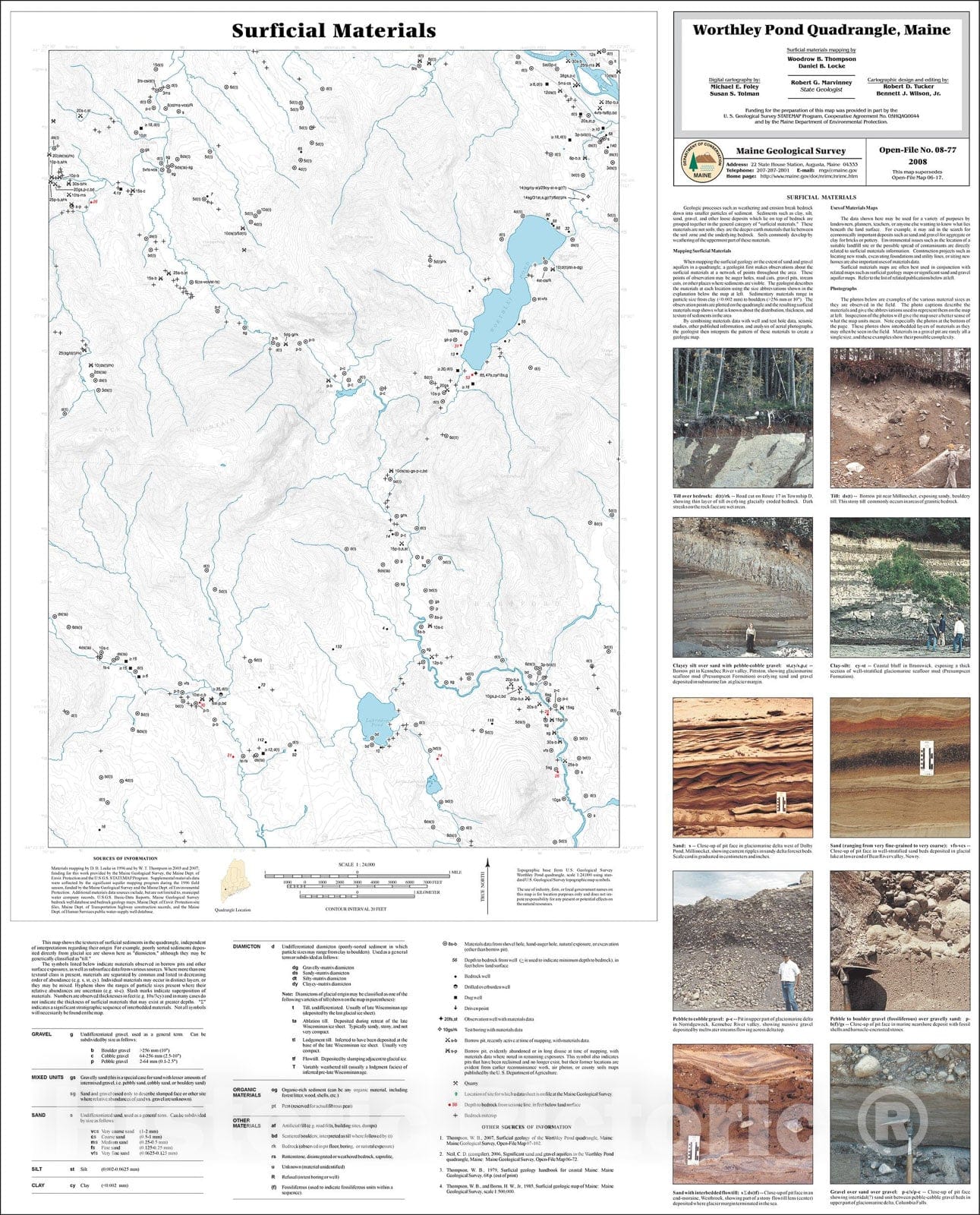Map : Surficial materials of the Worthley Pond quadrangle, Maine, 2008 Cartography Wall Art :