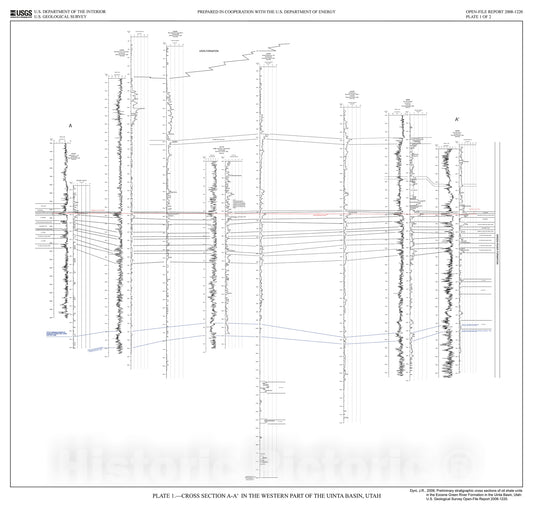 Map : Preliminary stratigraphic cross sections of oil shale in the Eocene Green River Formation, Uinta Basin, Utah, 2008 Cartography Wall Art :