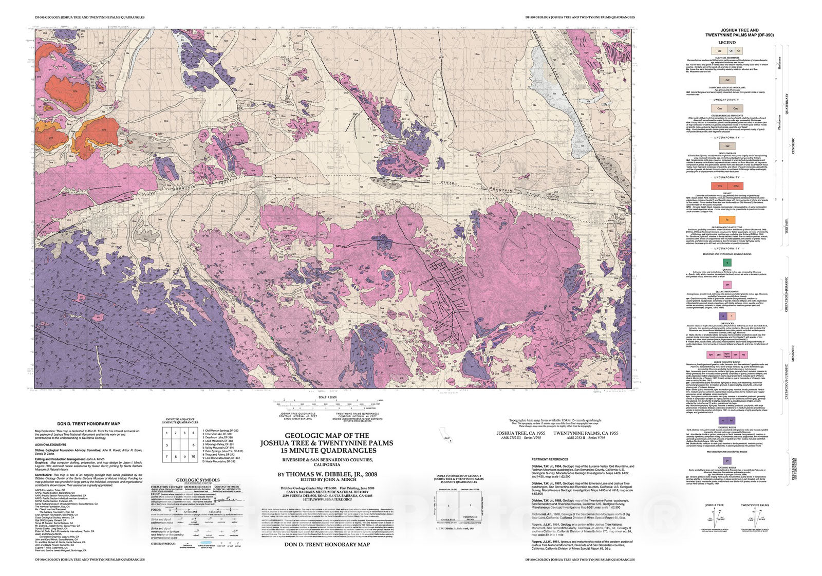 Map : Geologic map of the Joshua Tree & Twentynine Palms fifteen minute quadrangles, Riverside & San Bernardino Counties, California, 2008 Cartography Wall Art :