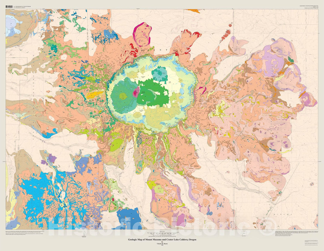 Map : Geologic map of Mount Mazama and Crater Lake caldera, Oregon, including the geologic map of Mount Mazama and Crater Lake caldera,Oregon, 2008 Cartography Wall Art :