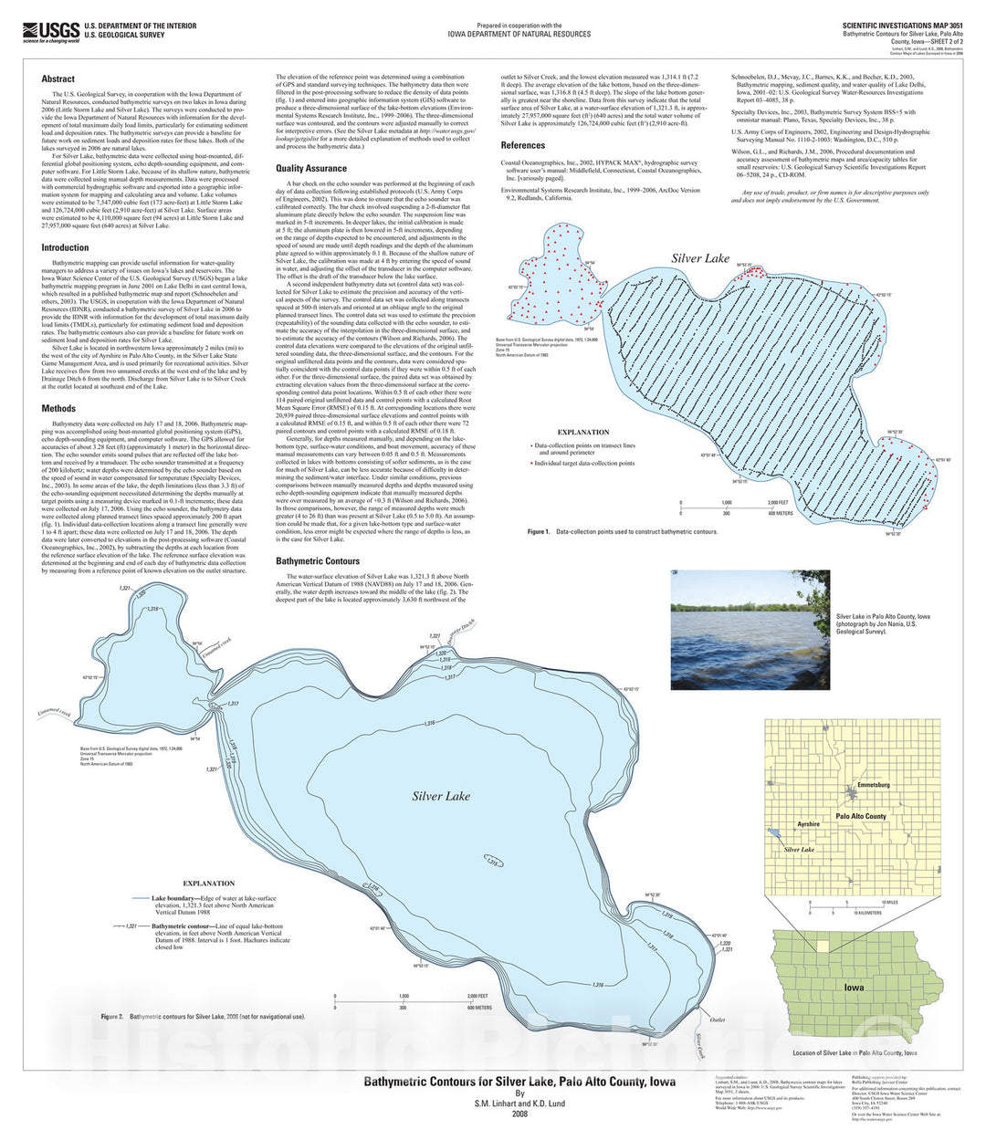 Map : Bathymetric contours for lakes surveyed in Iowa in 2006 [Silver Lake, Palo Alto County], 2008 Cartography Wall Art :