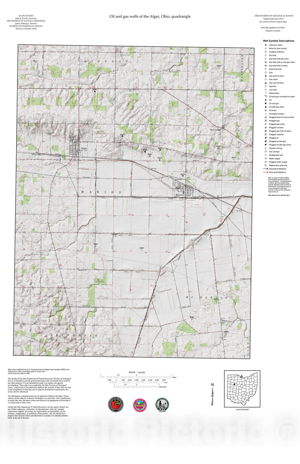 Map : Oil and gas wells of the Alger quadrangle [Revised bi-weekly], 2006 Cartography Wall Art :