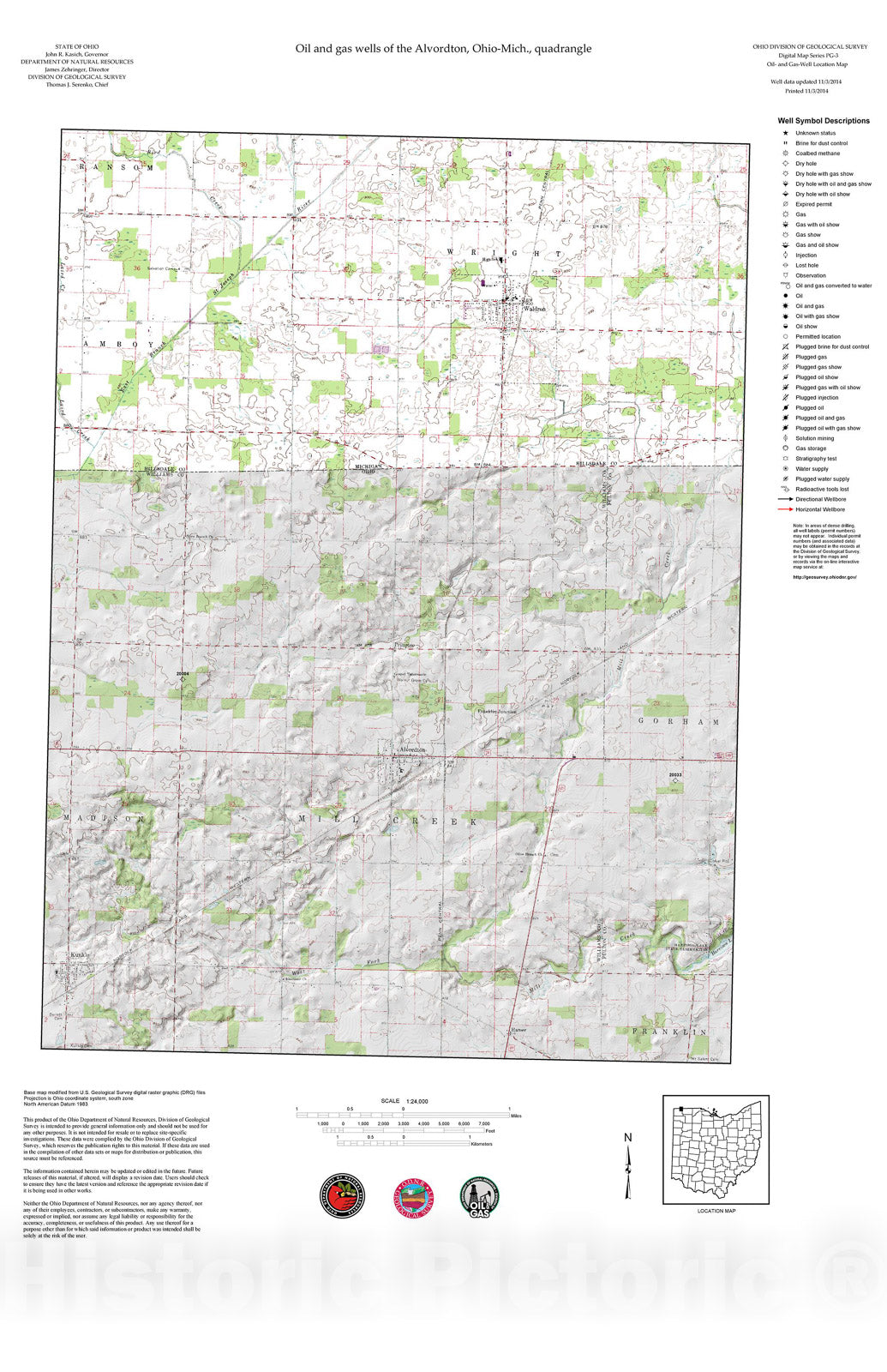 Map : Oil and gas wells of the Alvordton quadrangle [Revised bi-weekly], 2006 Cartography Wall Art :