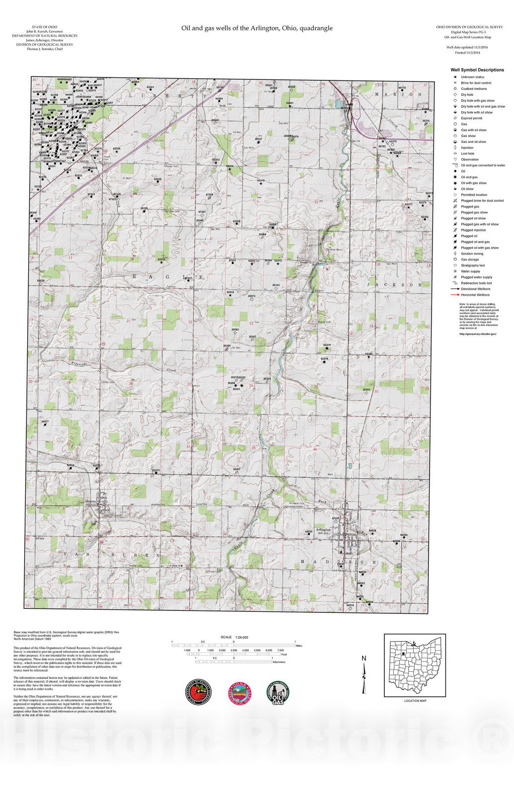 Map : Oil and gas wells of the Arlington quadrangle [Revised bi-weekly], 2006 Cartography Wall Art :