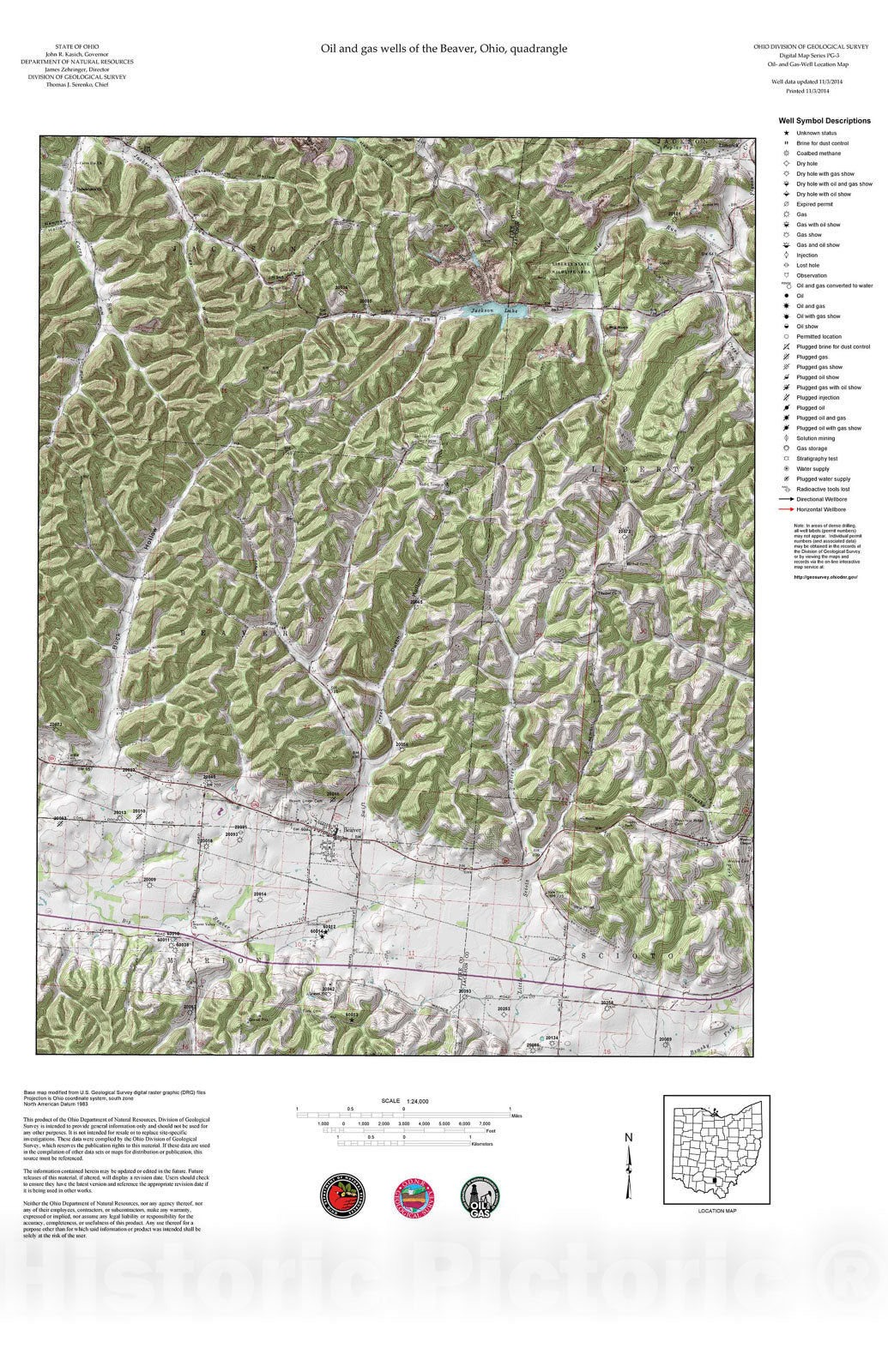 Map : Oil and gas wells of the Beaver quadrangle [Revised bi-weekly], 2006 Cartography Wall Art :