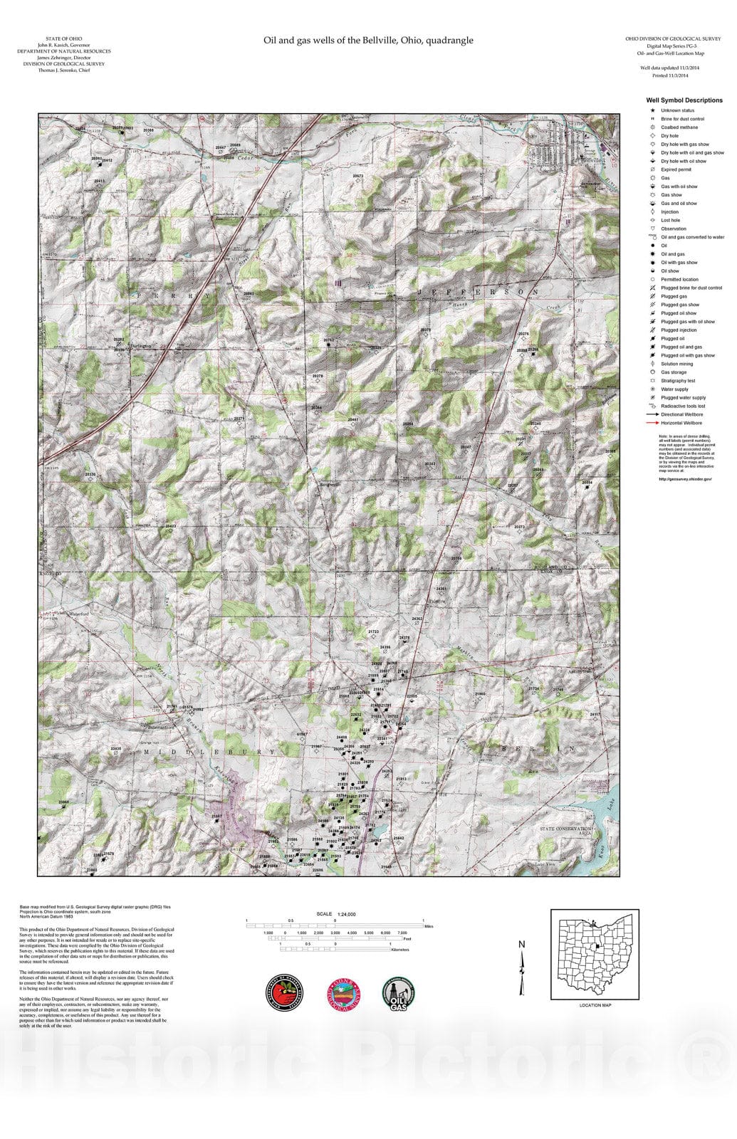 Map : Oil and gas wells of the Bellville quadrangle [Revised bi-weekly], 2006 Cartography Wall Art :