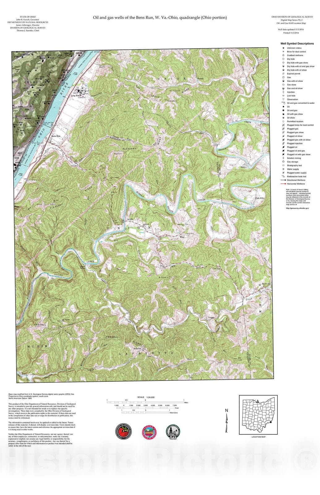 Map : Oil and gas wells of the Bens Run quadrangle [Revised bi-weekly], 2006 Cartography Wall Art :
