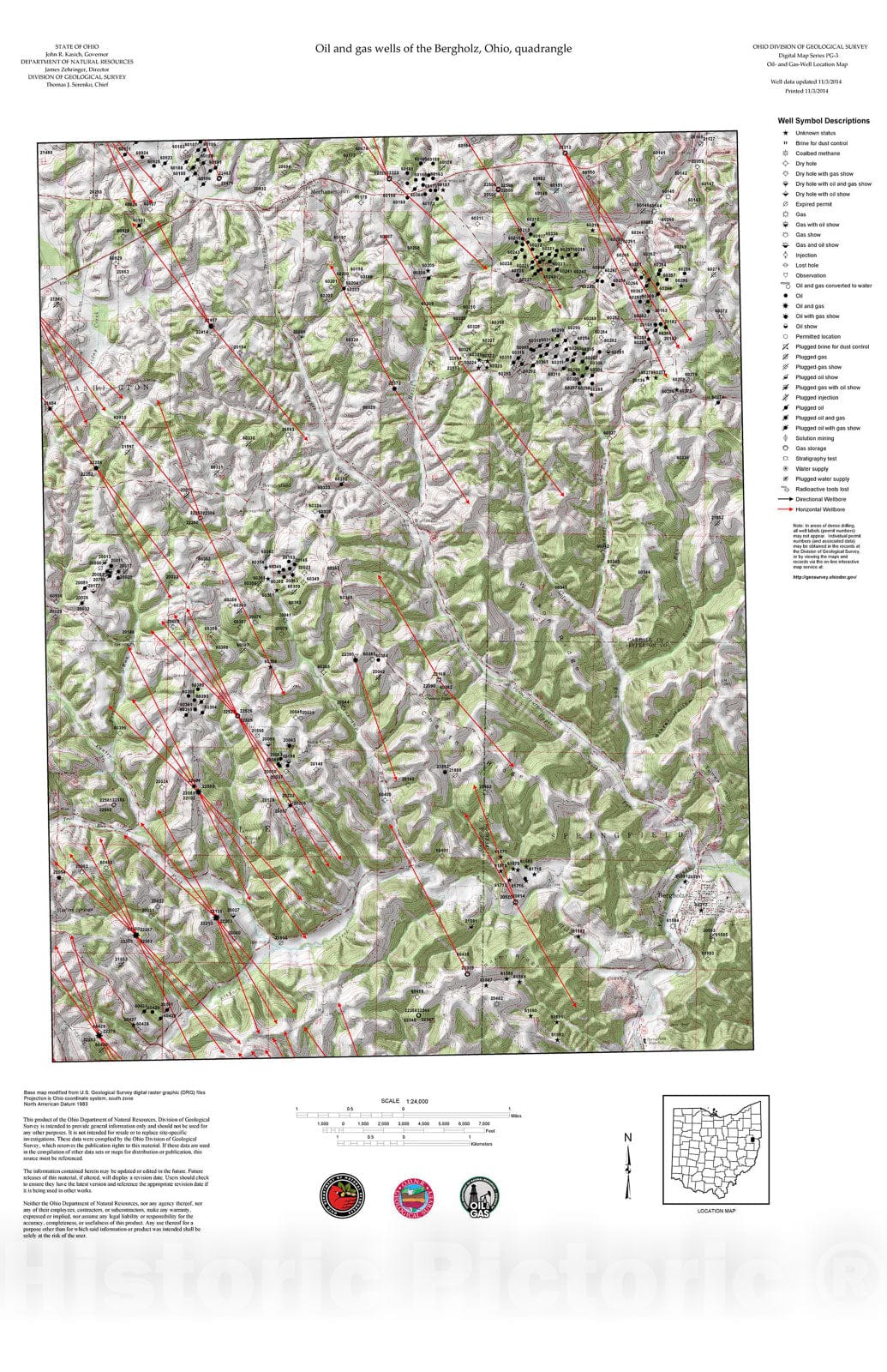 Map : Oil and gas wells of the Bergholz quadrangle [Revised bi-weekly], 2006 Cartography Wall Art :