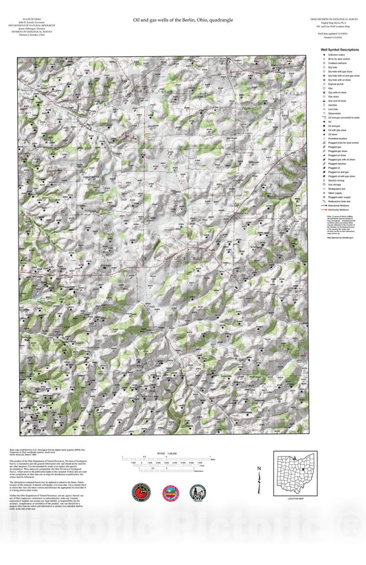 Map : Oil and gas wells of the Berlin quadrangle [Revised bi-weekly], 2006 Cartography Wall Art :
