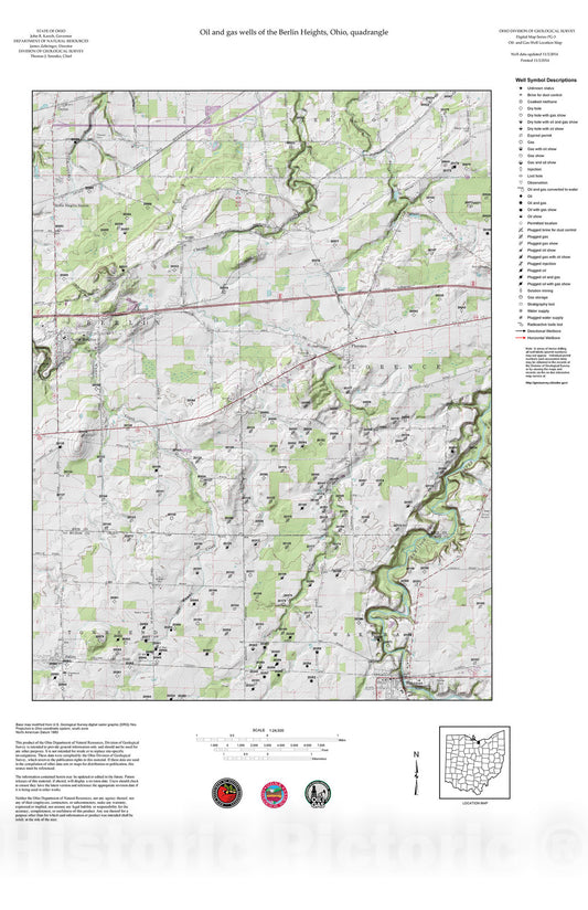 Map : Oil and gas wells of the Berlin Heights quadrangle [Revised bi-weekly], 2006 Cartography Wall Art :