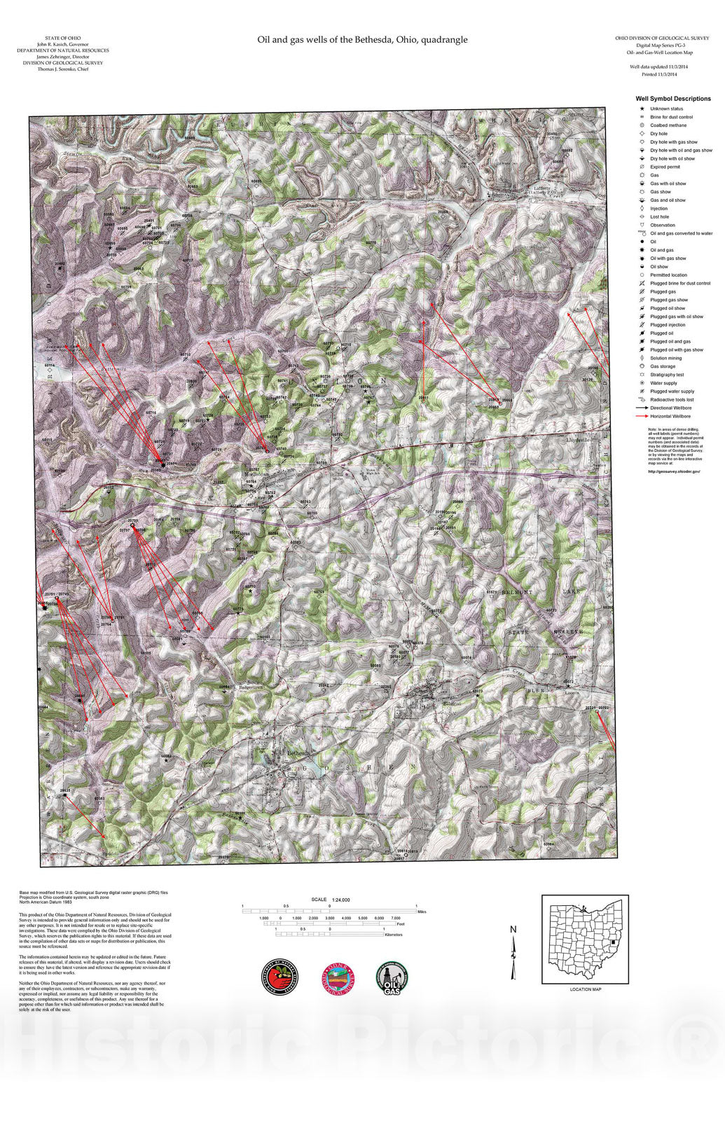 Map : Oil and gas wells of the Bethesda quadrangle [Revised bi-weekly], 2006 Cartography Wall Art :