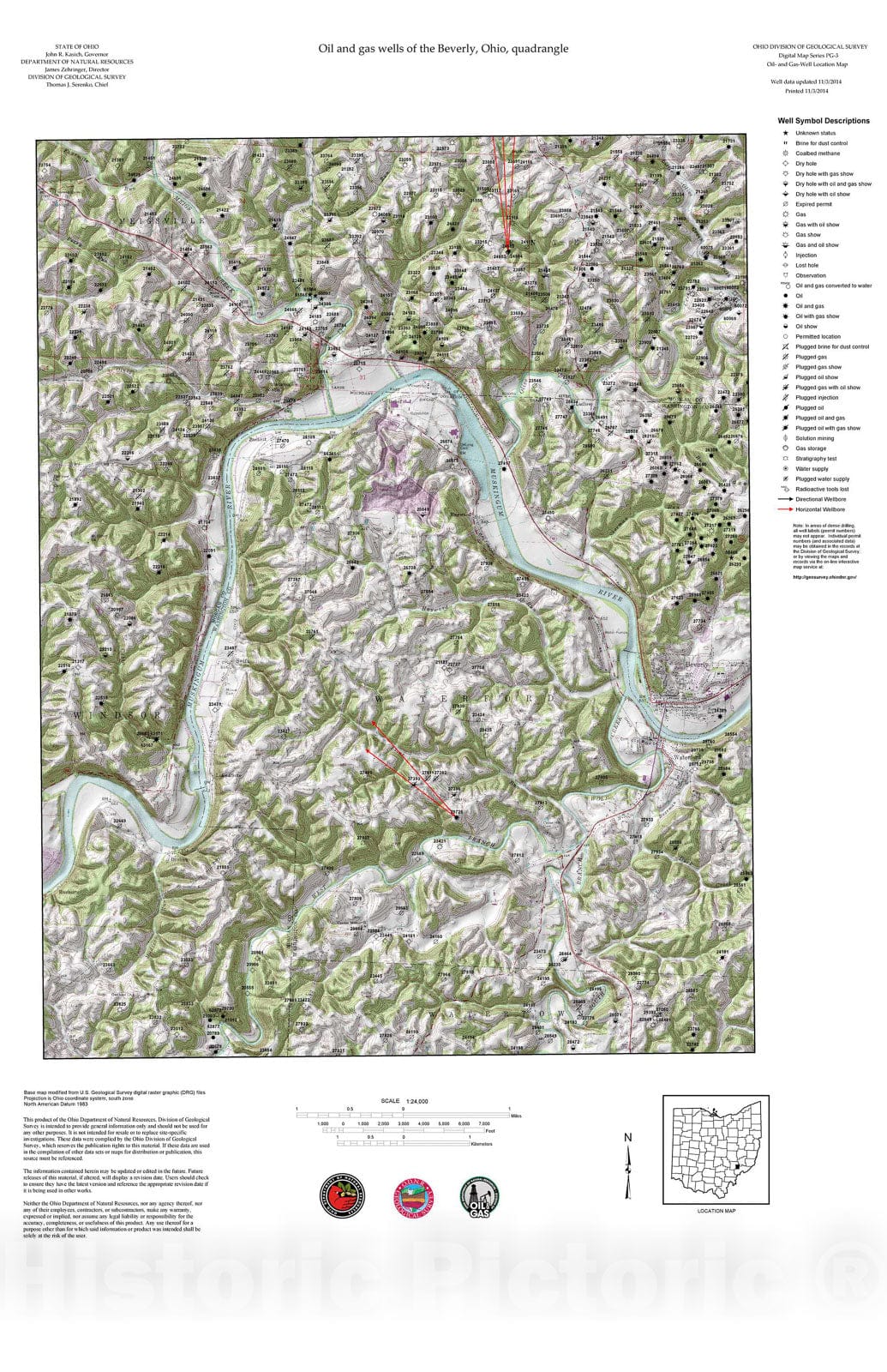 Map : Oil and gas wells of the Beverly quadrangle [Revised bi-weekly], 2006 Cartography Wall Art :