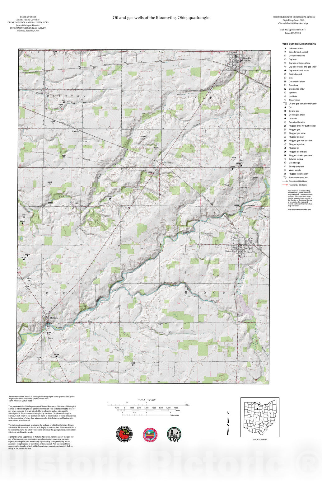 Map : Oil and gas wells of the Bloomville quadrangle [Revised bi-weekly], 2006 Cartography Wall Art :